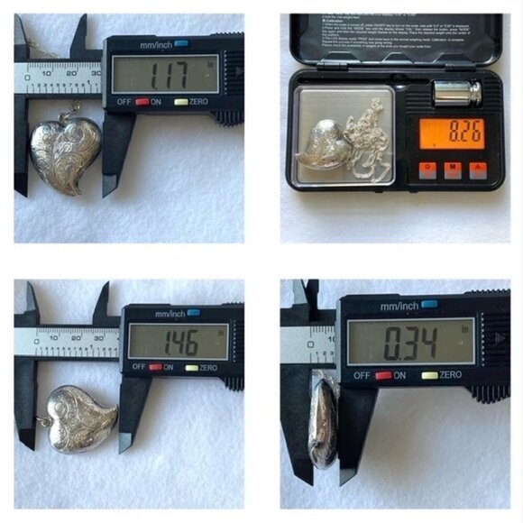 VTG Sterling Silver 925 1.5" Etched Filigree Puffy Heart Pendant Necklace 24” - Picture 10 of 16